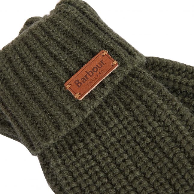 Womens Barbour Olive Saltburn Knitted Gloves
