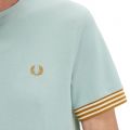 Mens Silver Blue Striped Cuff S/s T Shirt 137495 by Fred Perry from Hurleys