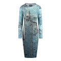 Versace Jeans Couture Dress Womens Cerulean Print Patch Denim Midi Dress 