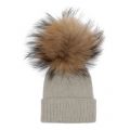 Girls Light Grey/Natural Baby Merino Hat With Fur Pom 117593 by Bobbl from Hurleys