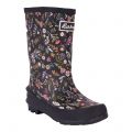 Barbour Wellington Boots Girls Navy Floral Shield Wellies