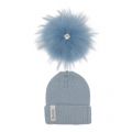 Girls Baby Blue/Sky Blue Baby Merino Hat With Fur Pom 117604 by Bobbl from Hurleys