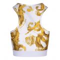 Versace Jeans Couture Crop Top Womens White/Gold Watercolour Baroque Crop Top 