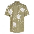 Tommy Hilfiger Shirt Mens Faded Olive/White Large Tropical Print S/s Shirt