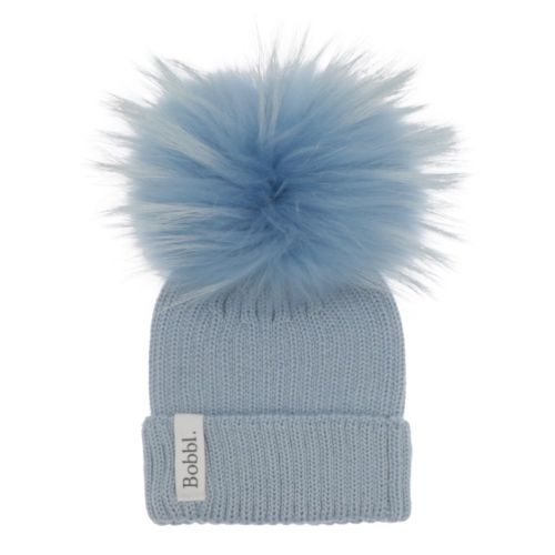 Girls Baby Blue/Sky Blue Baby Merino Hat With Fur Pom 117607 by Bobbl from Hurleys
