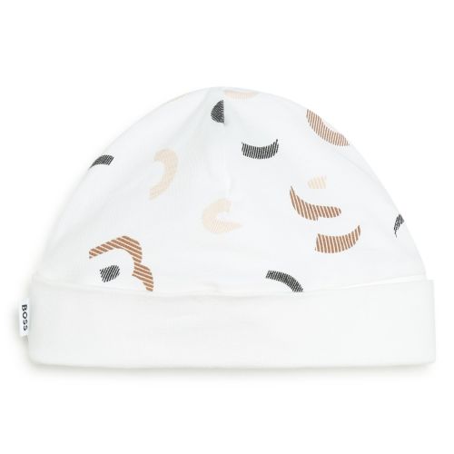 BOSS Babygrow + Hat Set Baby White/Brown Logo Babygrow + Hat Set
