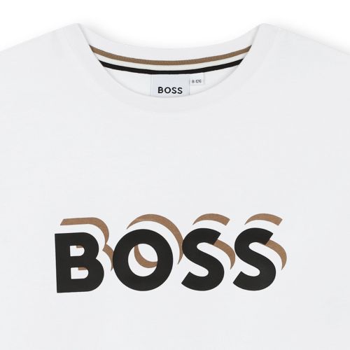 BOSS T Shirt Boys White Layered Logo S/s T Shirt 