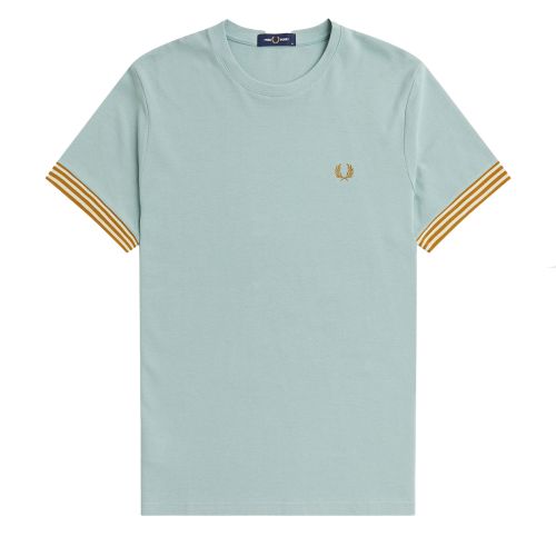 Mens Silver Blue Striped Cuff S/s T Shirt 137494 by Fred Perry from Hurleys
