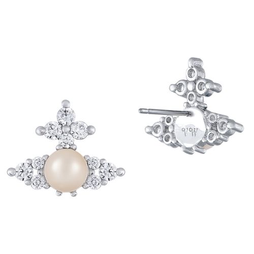 Vivienne Westwood Earrings Womens Platinum/White CZ/Pearl Feodora Earrings
