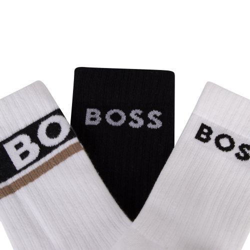 BOSS Socks Mens White/Black 3P QS Design CC Socks