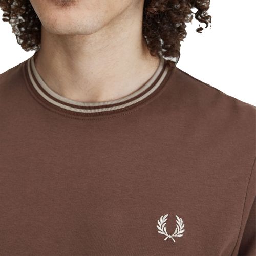 Fred Perry T Shirt Mens Carrington Brick/Warm Grey Twin Tipped S/s T Shirt 