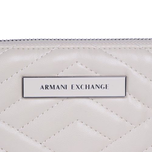 Armani Exchange Purse Womens Cream Quilted Zip Around Purse 