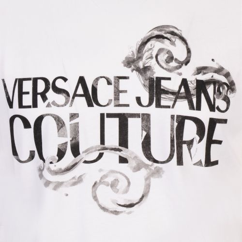 Versace Jean Couture T Shirt Mens White Watercolour Baroque Logo S/s T