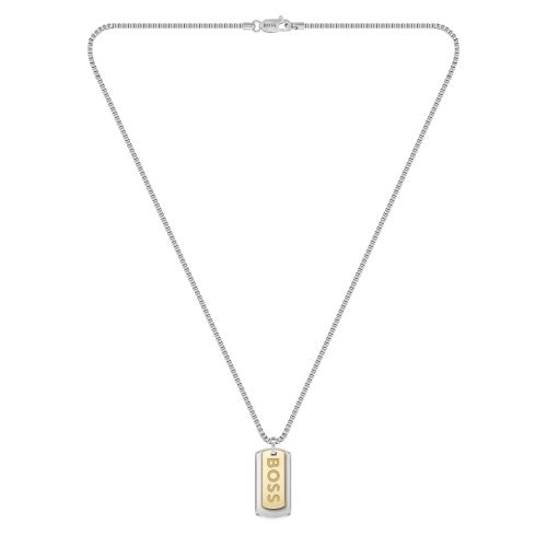 BOSS Necklace Mens Silver/Gold Devon Tag Necklace