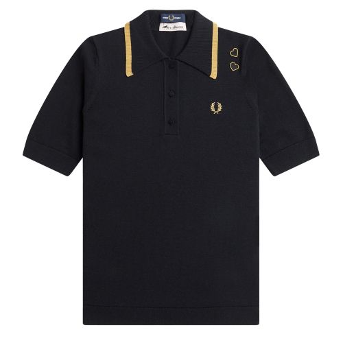 Fred Perry Knitted Polo Shirt Womens Black Amy Winehouse Knitted S/s Polo 