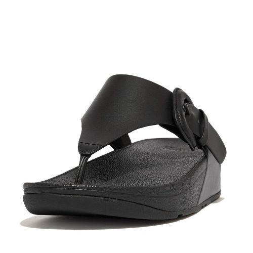 FitFlop Sandals Womens Black Lulu Buckle Leather Toe-Post