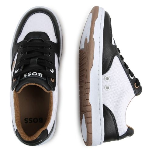 BOSS Trainers Boys Black/White Branded Low Trainers 
