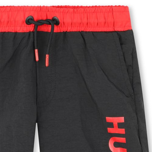 HUGO Swim Shorts Boys Black Branded Swim Shorts