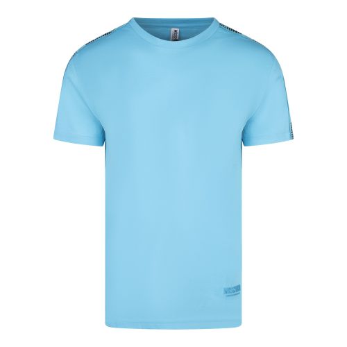 Moschino T Shirt Mens Light Blue Logo Tape S/s T Shirt