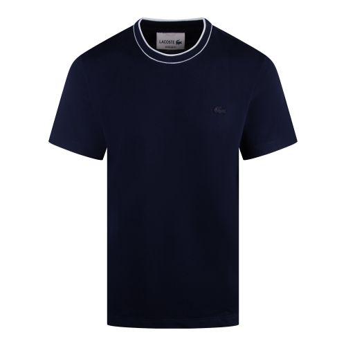 Lacoste T Shirt Mens Navy Tipped Neck S/s T Shirt 