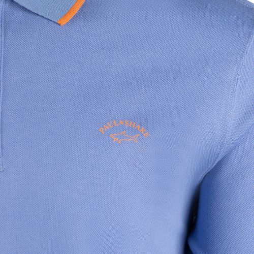 Paul And Shark Polo Shirt Mens Light Cadet Blue Branded Tipped S/s Polo