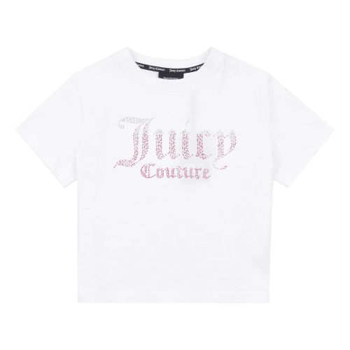 Juicy Couture T Shirt Girls Bright White Luxe Ombre Diamante S/s