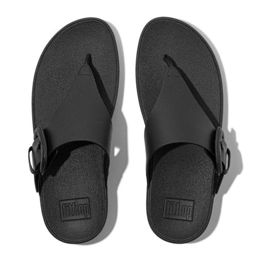 FitFlop Sandals Womens Black Lulu Buckle Leather Toe-Post