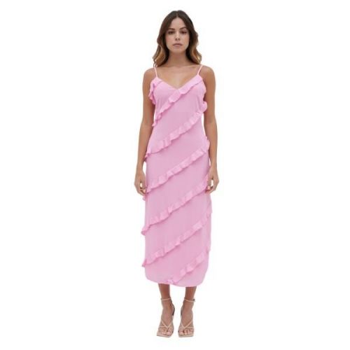 Pretty Lavish Dress Womens Posie Pink Nadine Ruffle Midaxi