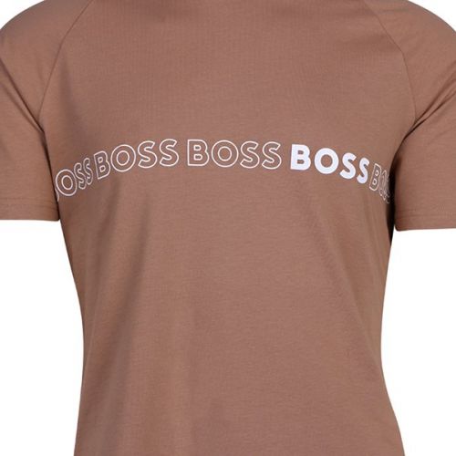 BOSS T Shirt Mens Medium Beige Repeat Logo S/s Slim UPF 50+ | Hurleys