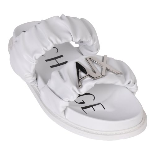 Armani Exchange Sandals Womens Optic White/Silver Branded Double Strap Sandals