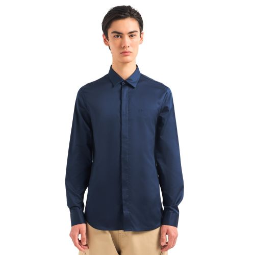 Armani Exchange Shirt Mens Dark Blue Sateen L/s Shirt 