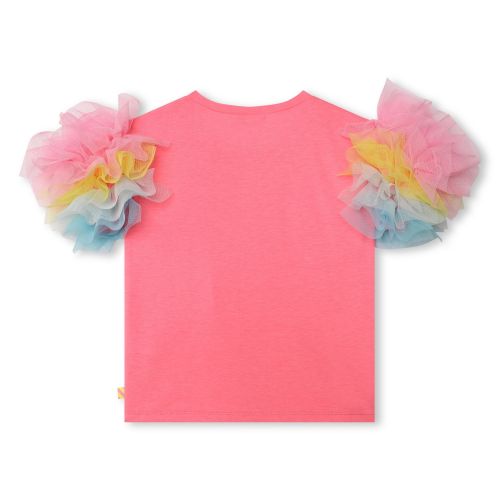 Billieblush T Shirt Girls Fuchsia Net Frill Arm S/s T Shirt