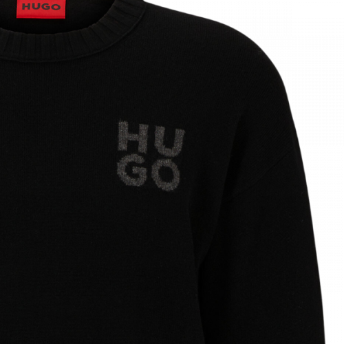 HUGO Knitted Jumper Mens Black San Cassio-L Crew Knit