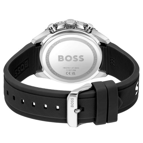 BOSS Watch Mens Black/Silver Runner Silicone Strap Watch