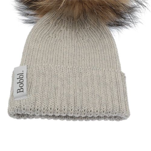 Girls Light Grey/Natural Baby Merino Hat With Fur Pom 117594 by Bobbl from Hurleys