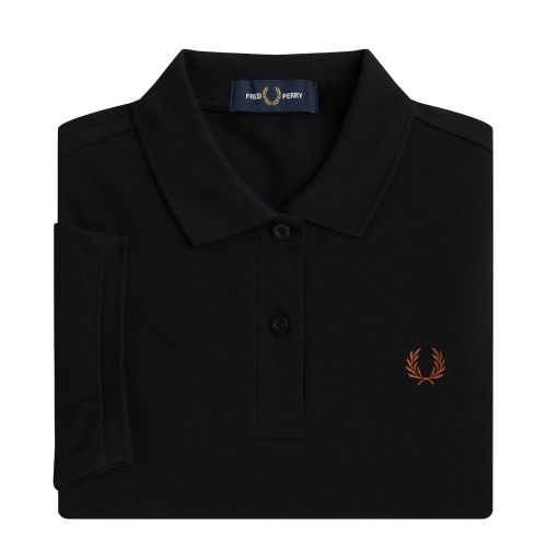 Fred Perry Polo Shirt Womens Black/Whisky Brown Plain S/s Polo Shirt