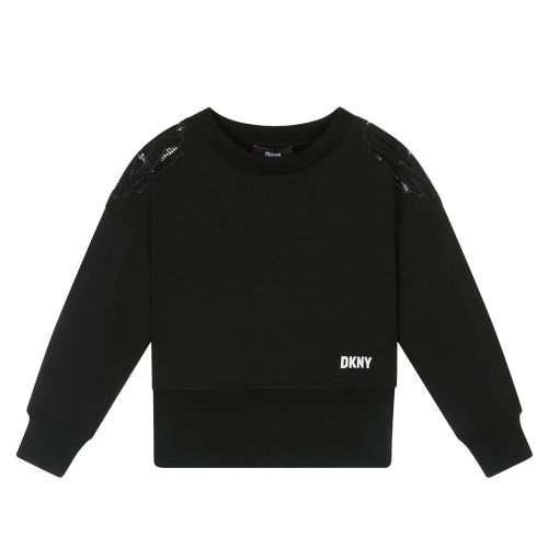 DKNY Sweatshirt Girls Black Embroidered Grid Sweat