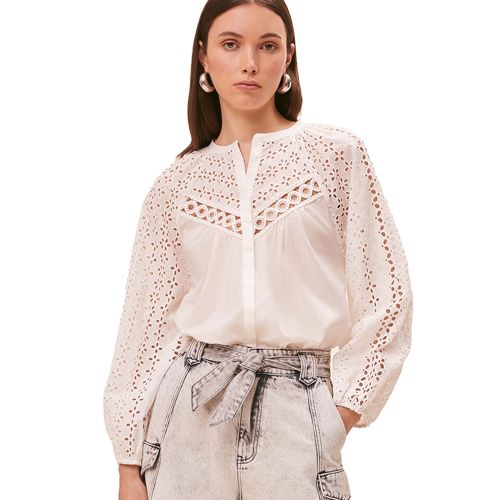 Suncoo Blouse Womens Blanc Casse Lovely Embroidery Blouse