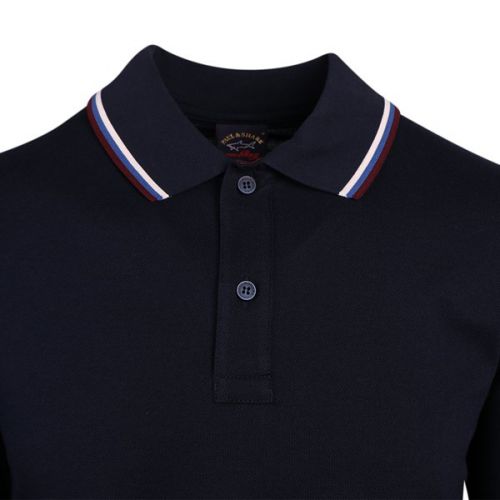 Paul And Shark Polo Mens Navy Iconic Badge Pique L/s Polo