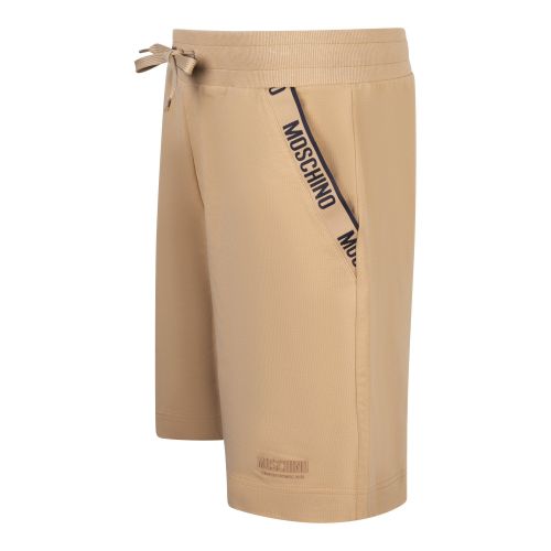Moschino Sweat Shorts Mens Tan Logo Tape Sweat Shorts