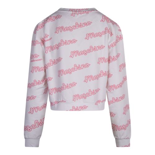 Moschino Sweat Womens White/Pink Neon Logo Crop Sweat