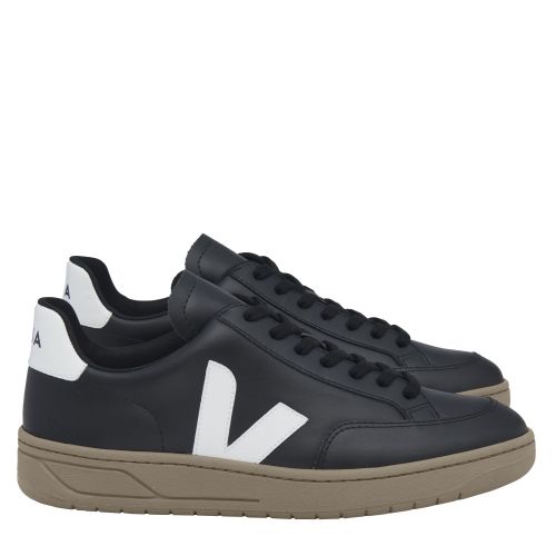 Veja Trainers Mens Black/White/Dune V-12 Leather Trainers 