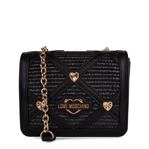 Love Moschino Shoulder Bag Womens Black Raffia Diamond Shoulder Bag