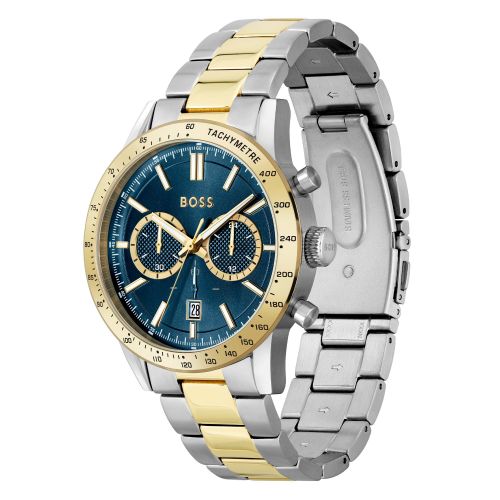 BOSS Watch Mens Silver/Gold/Blue Allure Bracelet Strap Watch 