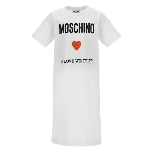 Moschino Midi Dress Girls White Logo Heart Midi Dress
