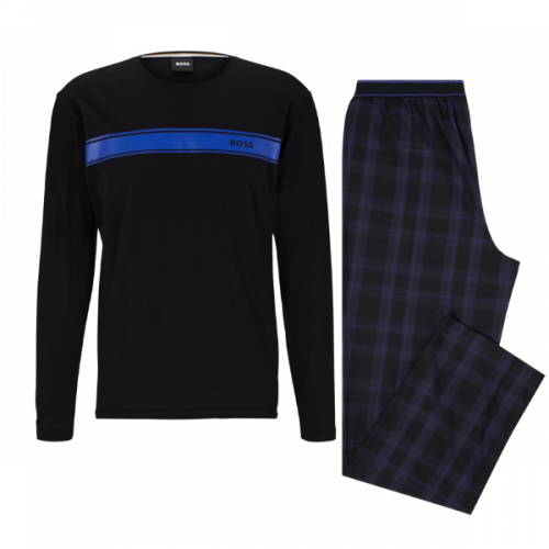 BOSS Pyjamas Mens Black/Blue Urban Long Set PJ Set