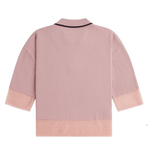 Fred Perry Knitted Top Womens Dusty Rose Pink Sheer Trim Knitted Top 