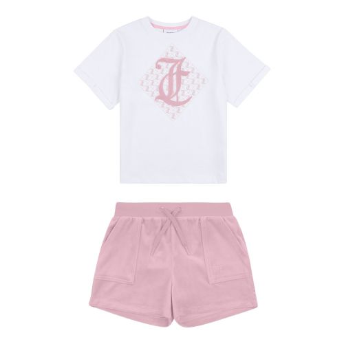 Juicy Couture Set Girls White/Pink Diamond Tee + Shorts Set
