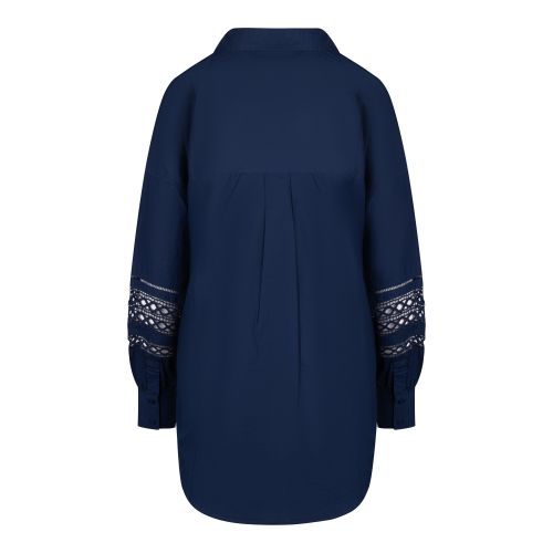 French Connection Shirt Womens Midnight Blue Rhodes Embellished Sleeve Shirt