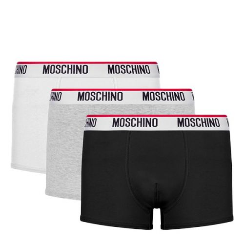 Mens White/Grey/Black Logo 3 Pack Trunks 130634 by Moschino from Hurleys